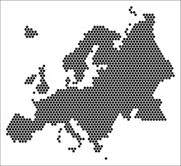 Europe hexagon map. Plain black and white dotted shape template. Continent tiny hexagon cells. Europe flat honeycomb template. Vector Illustration. © Eugene Ga