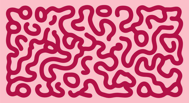 Abstract Pink and Red Maze Pattern - A Stylized Vector Illustration with a Repeating Labyrinthine Design