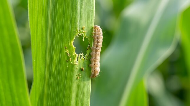 Caterpillar Eating Green Leaf Close Up Macro Nature Photography