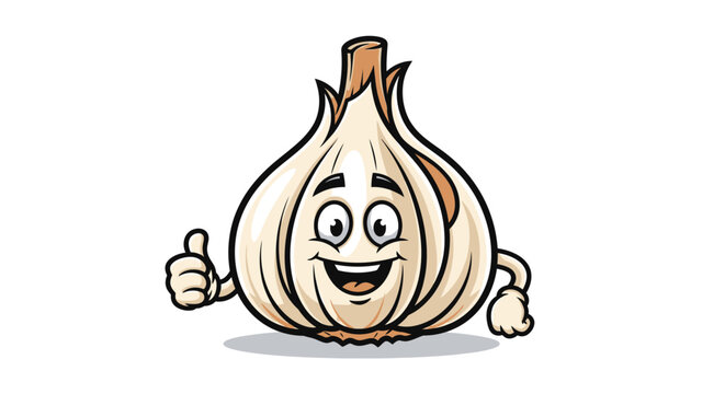 Smiling Cartoon Garlic Bulb Character Giving Thumbs Up.