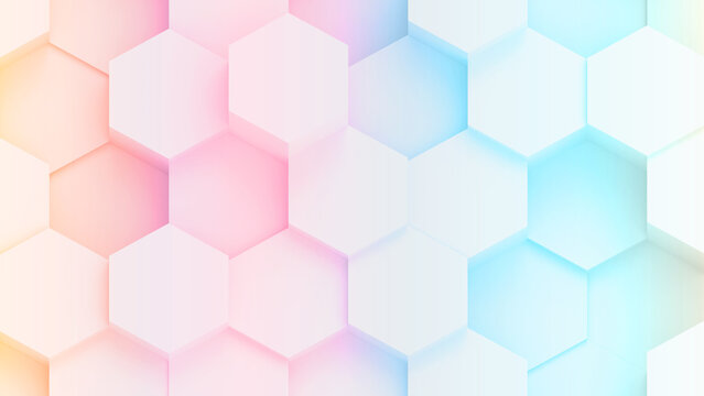 Rainbow white colored background with hexagon pattern, minimalist abstract business background with hexagons, bright wallpaper with honeycomb pattern.