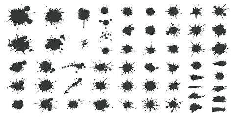 Fototapeta premium Set of black ink splashes and paint splatter shapes for creative graphic design projects