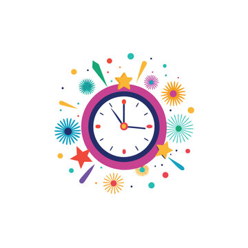 Colorful flower clock with bright petals and leaves