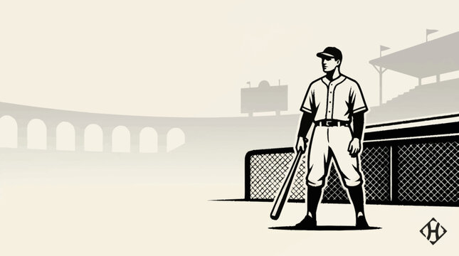 Vintage baseball player standing on the field with a bat