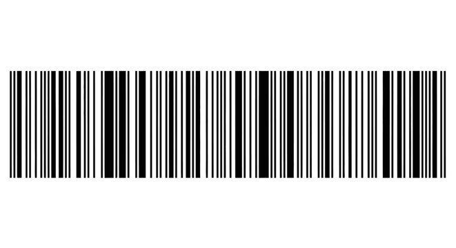 A black and white barcode symbolizing product identification, retail, and scanning technology for inventory management and sales processes
