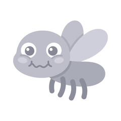 Fototapeta premium Cute kawaii grey insect character with round body and small oval wings
