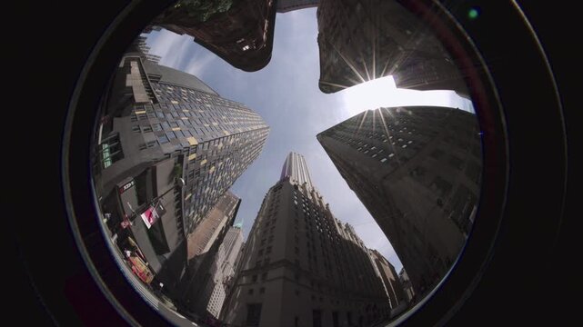 Fish-Eye shot of skyscrapers in New York City's Financial District
