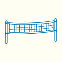 Volleyball net drawn with rectangular mesh and upright posts, created as a minimal sports icon for beach and recreation themed graphics. © Liudmila