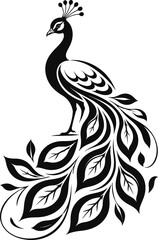 Fototapeta premium Decorative peacock with leaf pattern feather vector