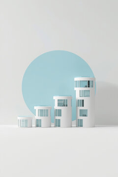 Minimalist Bauhaus Architecture Concept, Round White Modular Towers, Abstract Urban Vision