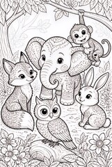Fototapeta premium Cute Forest Animals Gathered Together in Whimsical Woodland Scene