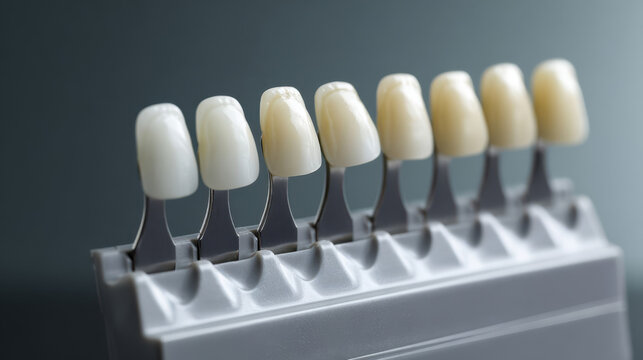 Comparison of tooth shades displayed in a close-up view for dental professionals and patients in a dental office setting