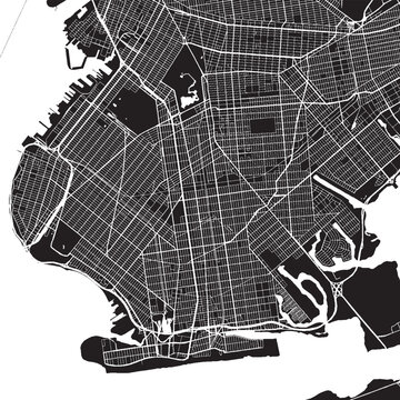 Brooklyn New York Vector Map, Detailed City Street Map Black and White Minimalist Line Art