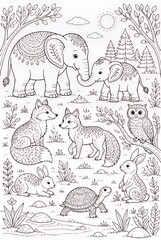 Fototapeta premium Whimsical Forest Animals Gathered in Decorative Nature Scene