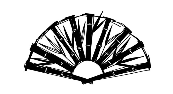 Traditional Japanese Fan Illustration with Bamboo Design