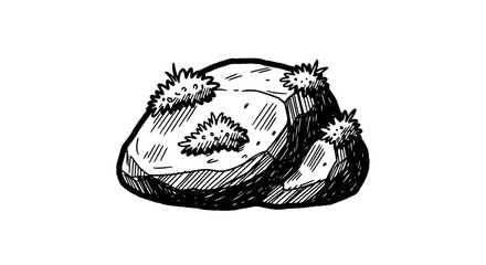 Naklejka premium Rough Textured Rock with Mossy Growth, Hand Drawn Sketch Style