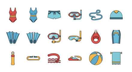 Summer Swim Gear Icons Set © punduh