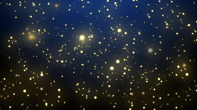 ダークブルー背景に漂う抽象的なゴールドのグリッターとパーティクルループ / Gold glitter and particles on dark blue background seamless loop 4K