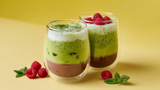 Matcha and Cocoa Smothies with Fresh Berries / 抹茶とココアのスムージーに新鮮なベリーを添えて