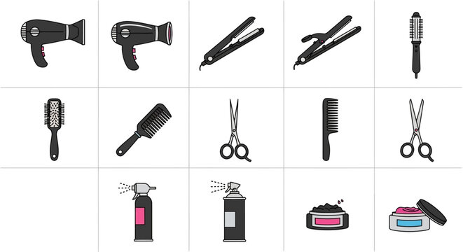 Hairdressing Tools Icons Set