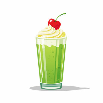 バニラアイスとさくらんぼが乗ったレトロなメロンクリームソーダのイラスト