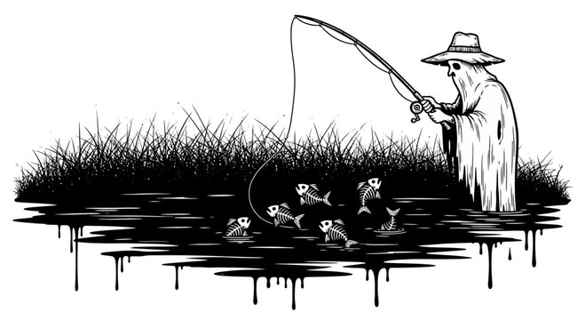 Ghost fishing with a fishing rod.