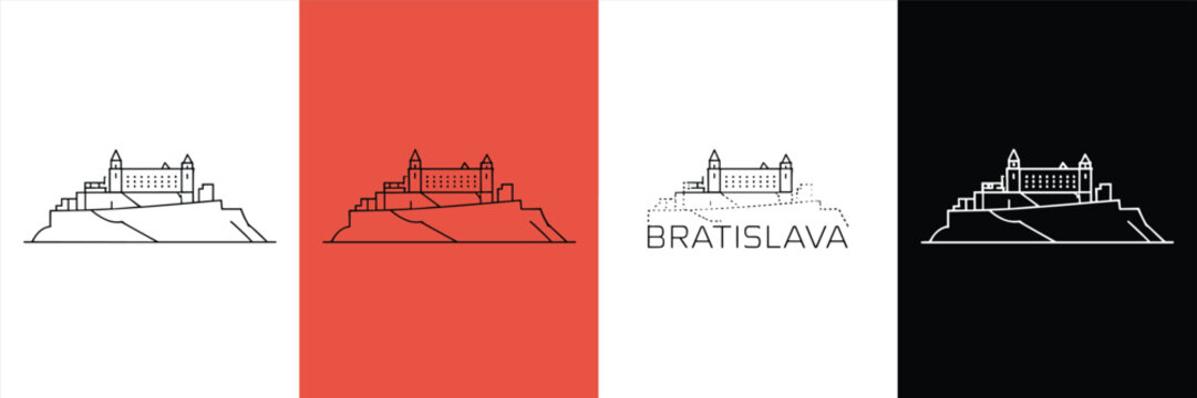 Bratislava castle outline in four color variations