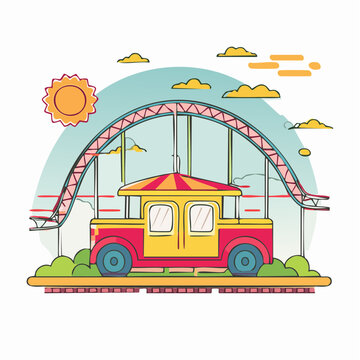 Roller Coaster Train and Track Illustration