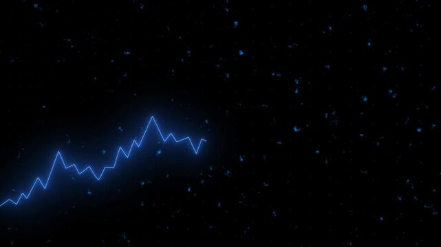 Financial graph animation with blue chart. Financial graph digital market data. Financial graph business analytics graphic on black background with particles.
