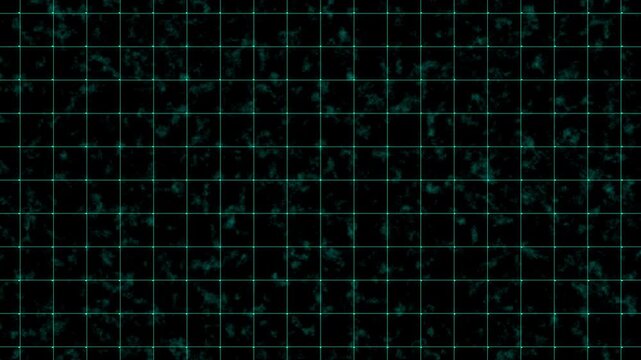 Grid pattern animation with teal nebula. Grid pattern abstract digital texture. Grid pattern technology background graphic on black background.