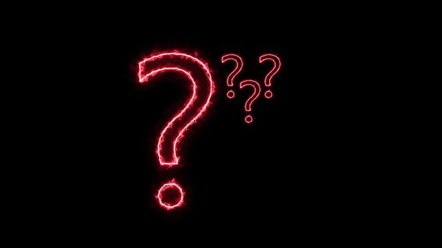 Question marks animation with red fire. Question marks digital help and support. Question marks faq and information graphic on black background for apps.