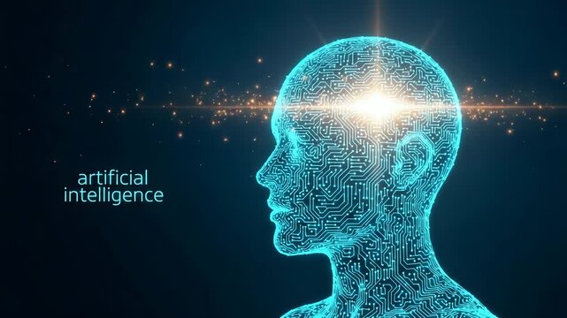 Artificial intelligence concept with digital human head profile