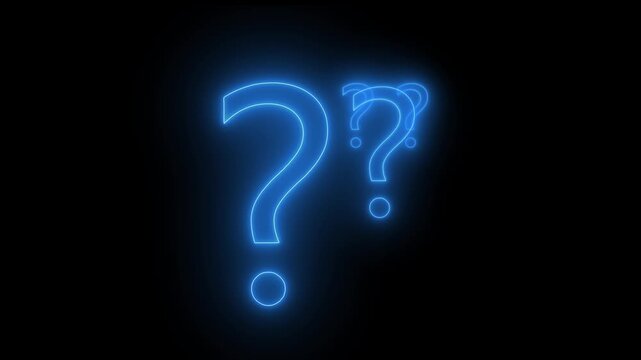 Question marks animation with blue neon. Question marks digital help and support. Question marks faq and information graphic on black background for apps.
