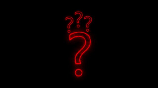 Question marks animation with red fire. Question marks digital help and support. Question marks faq and information graphic on black background for apps.