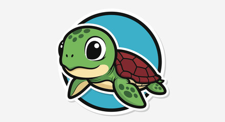 Obraz premium Cartoon turtle with big eyes smiling.