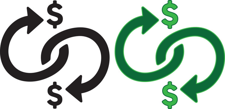 Dollar sign with up down curved arrows finance exchange icon vector