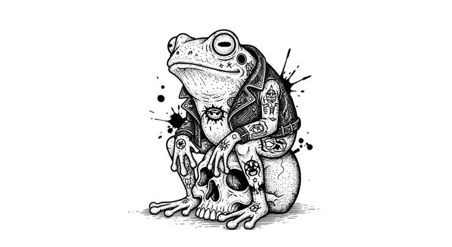 Frog Wearing Leather Jacket Sitting Down.
