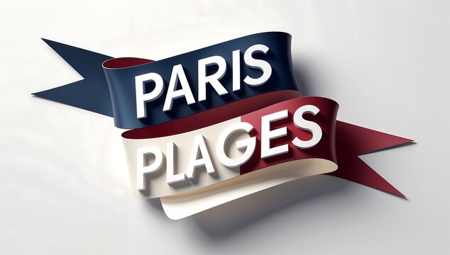 Paris plages banner with french flag colors on white background