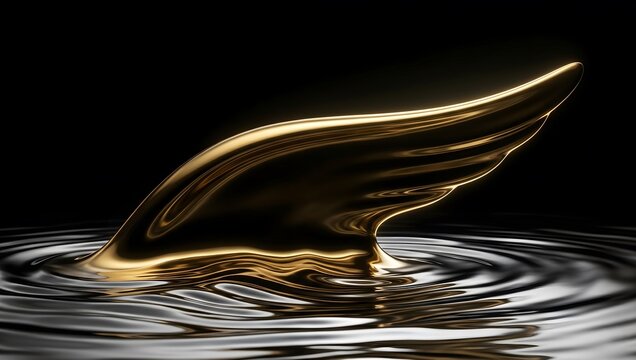 Futuristic aerodynamic liquid gold wing silhouette on liquid chrome misso mobility v68