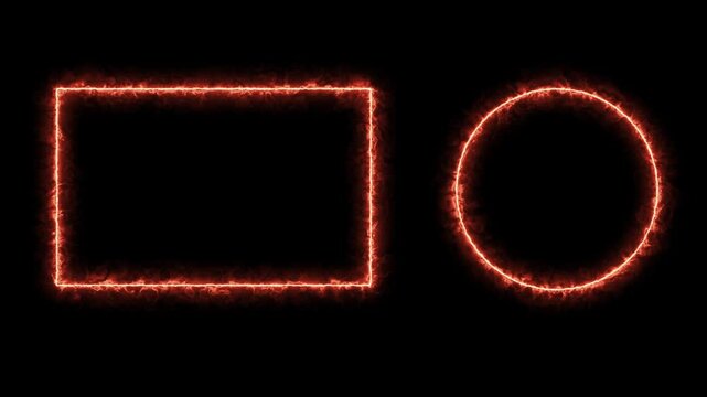 YouTube end screen animation fire isolated on black background. blue glowing frame.