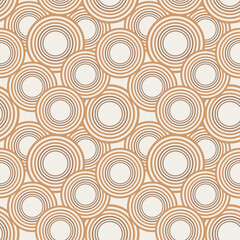 Retro Overlapping Circles Seamless Pattern, Modern Geometric Concentric Wave Background, Brown and Cream Aesthetic Ornament Vector for Mid-Century Home Decor, Wallpaper, and Textile Fabric Print © Patsaranuch