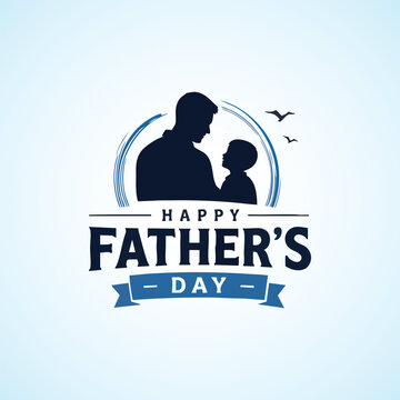 Happy Father's Day" elegant script typography with blue heart and bow tie icon on a soft light background