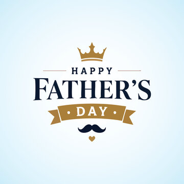Happy Father's Day" elegant script typography with blue heart and bow tie icon on a soft light background