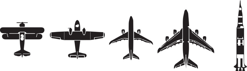 Airplane and Rocket Silhouette Set for Aviation and Aerospace Design © Vector 4 You