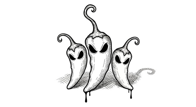 Three cartoon chili peppers with faces.