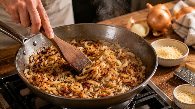 K&auml;sesp&auml;tzle step by step, Stage 4 of 8: Caramelizing Onions, K&auml;sesp&auml;tzle cooking process