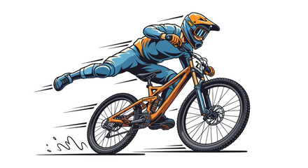Obraz premium Professional cyclist in racing gear performing a daring stunt on a bicycle.