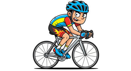 Obraz premium A cartoon boy riding a bicycle quickly.