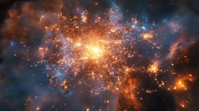 Glowing supernova explosion in deep space with circular gas nebula