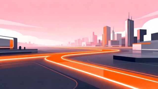Futuristic cityscape with glowing roads